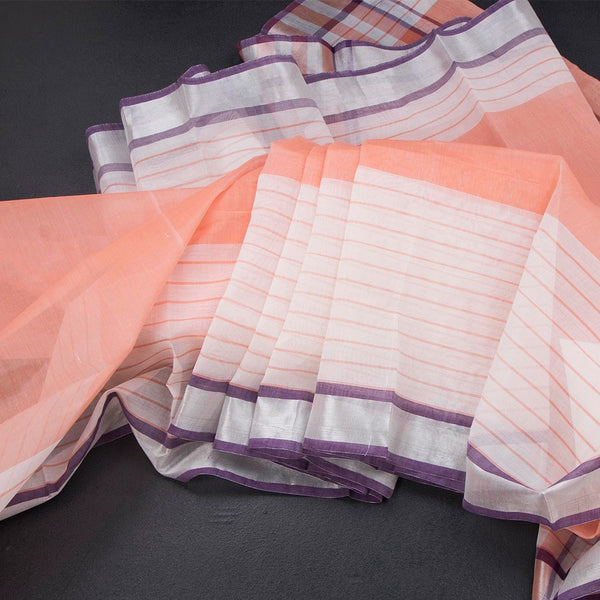 Gadwal Cotton Peach Plain Saree