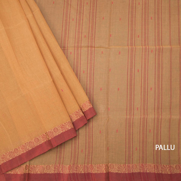 Bengal Cotton Sandal Saree With Thread Buttas