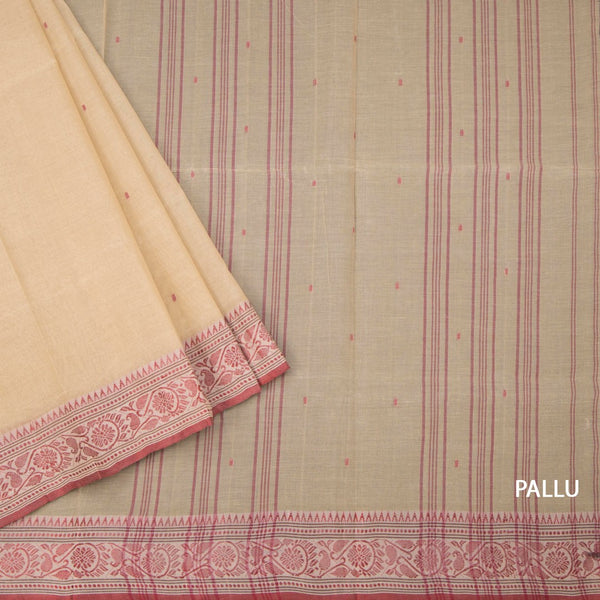 Bengal Cotton Sandal Saree With Thread Buttas 02
