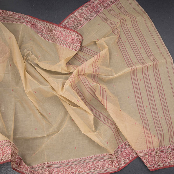Bengal Cotton Sandal Saree With Thread Buttas 02