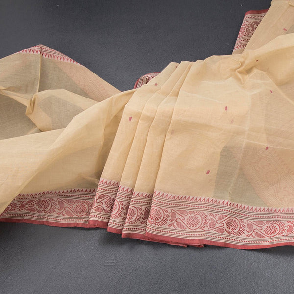 Bengal Cotton Sandal Saree With Thread Buttas 02