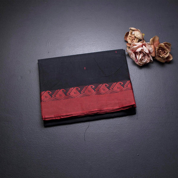 Bengal Cotton Black Saree With Thread Buttas