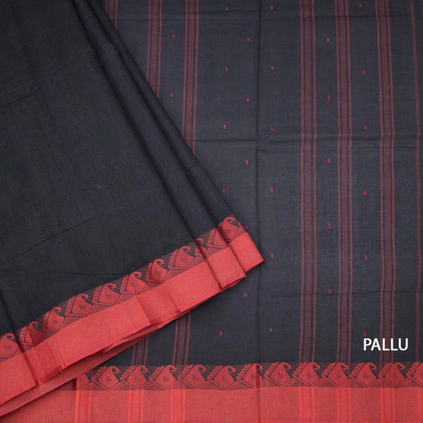 Bengal Cotton Black Saree With Thread Buttas