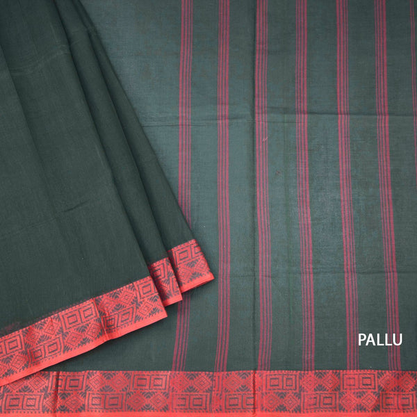 Bengal Cotton Bottle Green Plain Saree