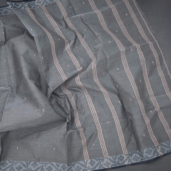 Bengal Cotton Grey Saree With Thread Buttas