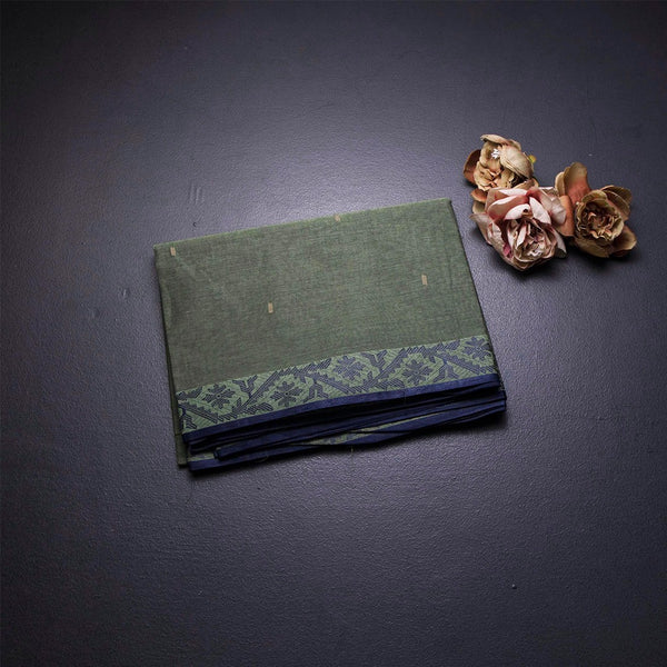 Bengal Cotton Sage Green Saree With Thread Buttas