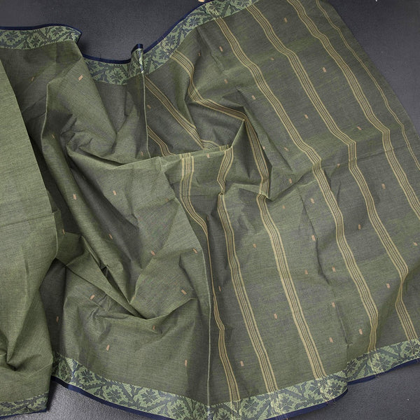 Bengal Cotton Sage Green Saree With Thread Buttas