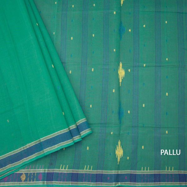 Bengal Cotton Sea Green Saree With Thread Buttas