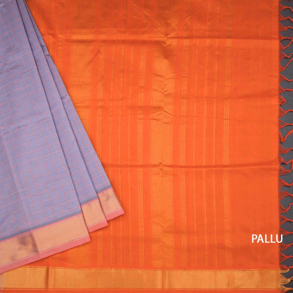 Poly Cotton Light Lavender Thread Checked Saree And Bavanji Border