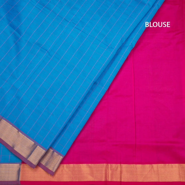 Poly Cotton Blue Thread Checked Saree And Bavanji Border