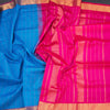 Poly Cotton Blue Thread Checked Saree And Bavanji Border