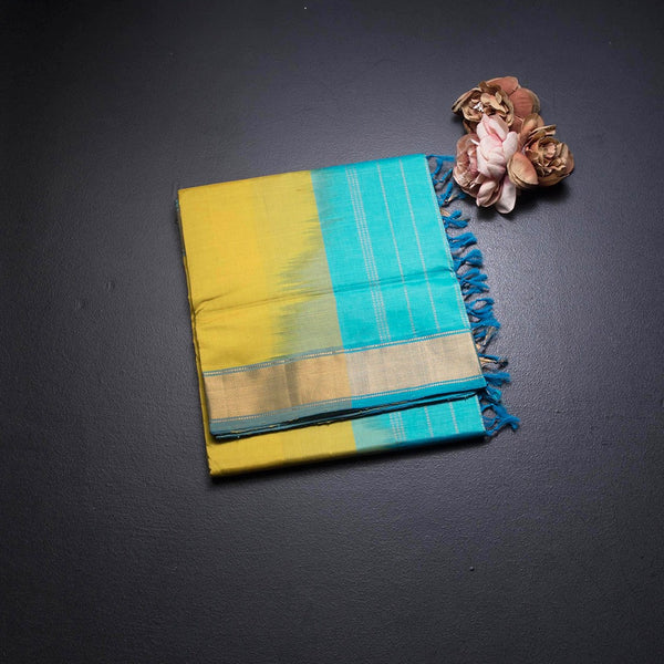 Poly Cotton Yellow Plain Saree And Bavanji Border