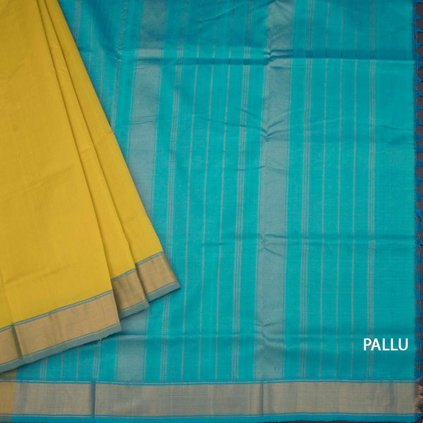 Poly Cotton Yellow Plain Saree And Bavanji Border