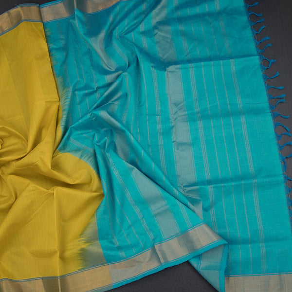 Poly Cotton Yellow Plain Saree And Bavanji Border