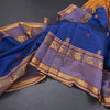 Poly Cotton Dark Blue Saree With Mango Thread Buttas