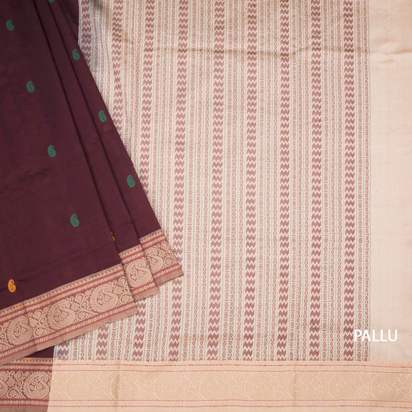 Poly Cotton Dark Maroon Saree With Mango Thread Buttas