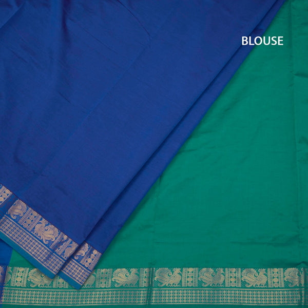 Poly Cotton Indigo Blue Plain Saree And Peacock Zari Buttas