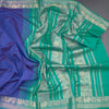 Poly Cotton Indigo Blue Plain Saree And Peacock Zari Buttas