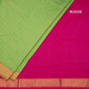 Poly Cotton Parrot Green Thread Checked Saree And Bavanji Border