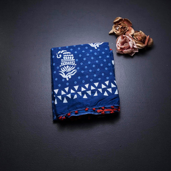 Mul Mul Cotton Dark Blue Printed Saree 03
