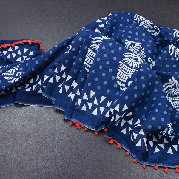 Mul Mul Cotton Dark Blue Printed Saree 03