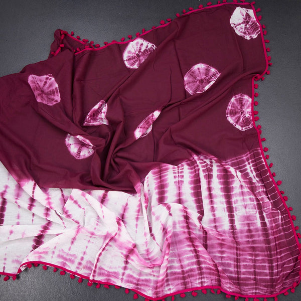 Mul Mul Cotton Wine Printed Saree