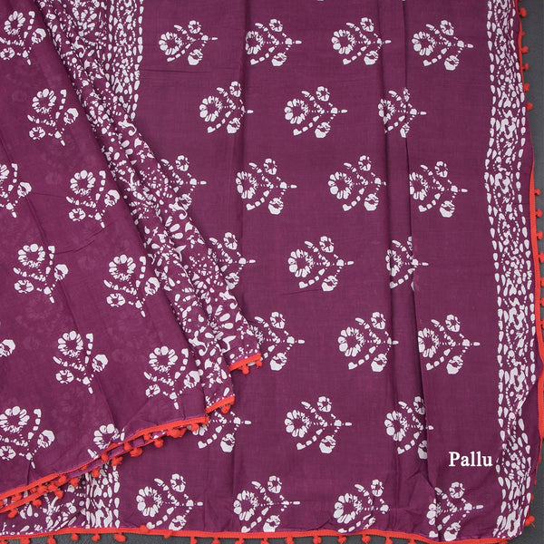 Mul Mul Cotton Purple Printed Saree 02