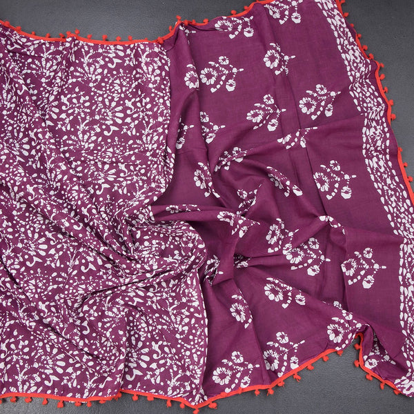 Mul Mul Cotton Purple Printed Saree 02