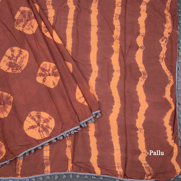 Mul Mul Cotton Cinnamon Brown Printed Saree 03