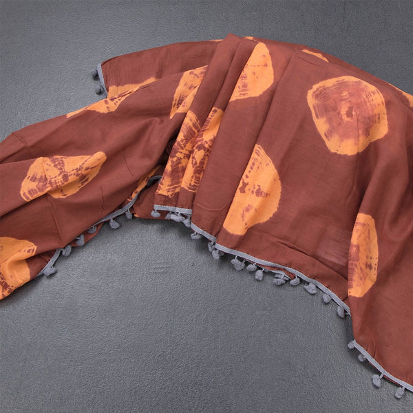 Mul Mul Cotton Cinnamon Brown Printed Saree 03