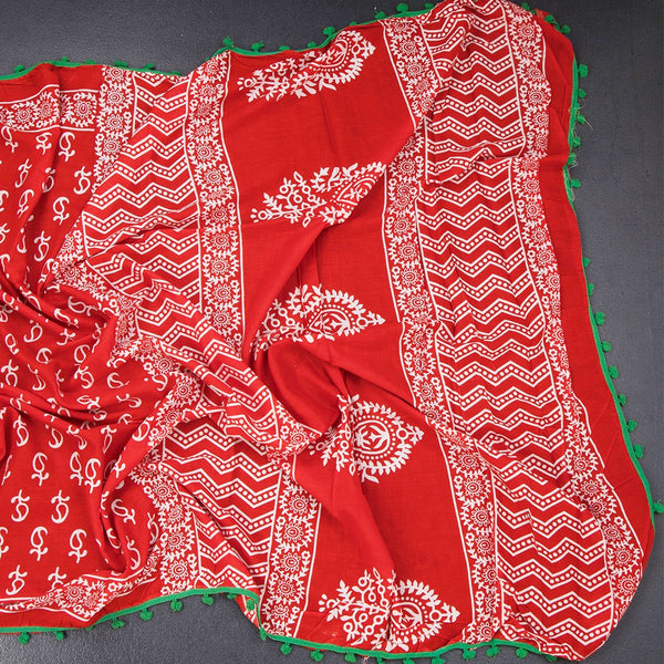 Mul Mul Cotton Red Printed Saree 10