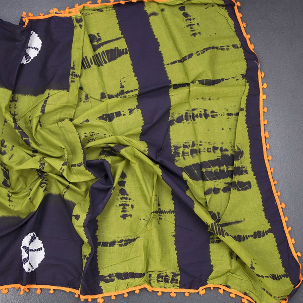 Mul Mul Cotton Mehandi Green Printed Saree