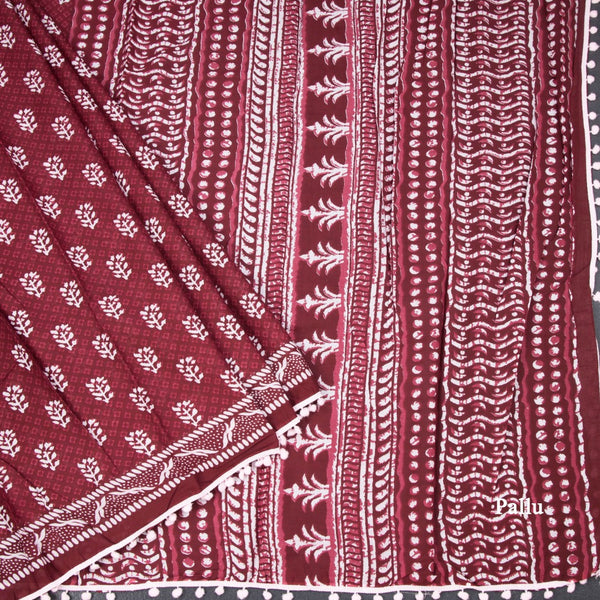 Mul Mul Cotton Maroon Printed Saree 06