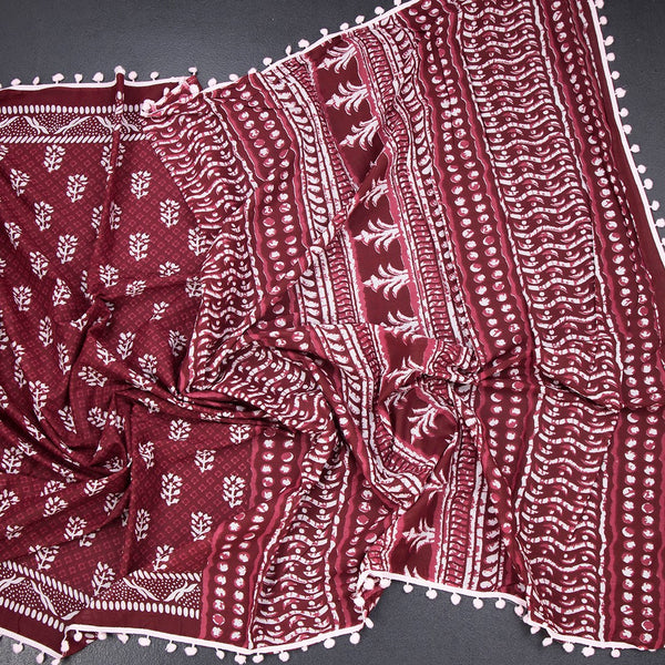 Mul Mul Cotton Maroon Printed Saree 06