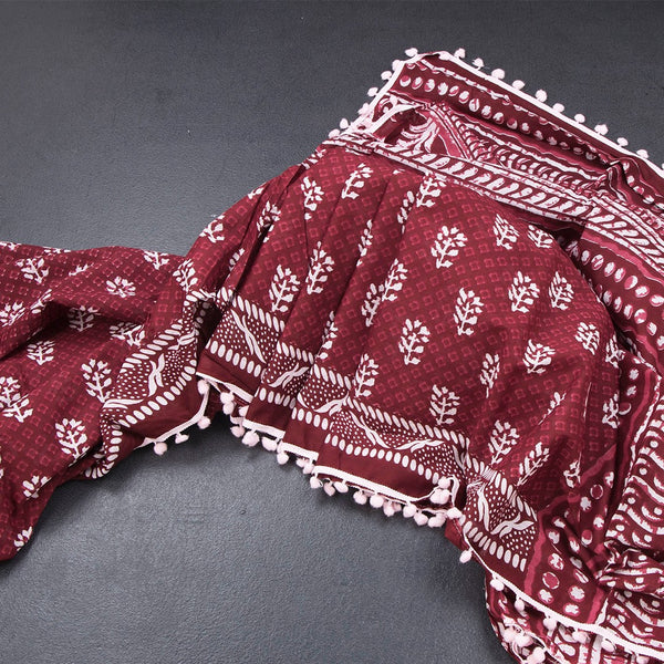 Mul Mul Cotton Maroon Printed Saree 06