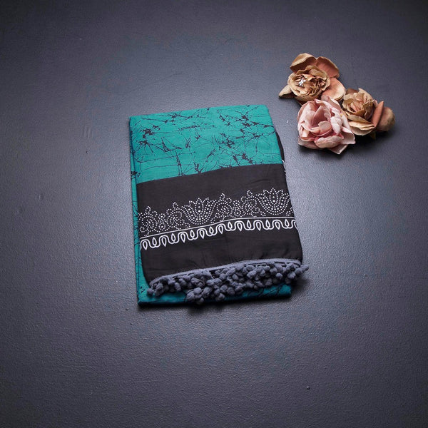 Mul Mul Cotton Teal Blue Printed Saree 02