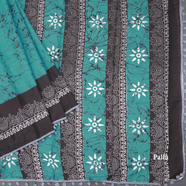 Mul Mul Cotton Teal Blue Printed Saree 02