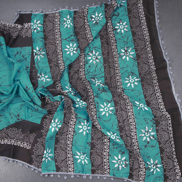 Mul Mul Cotton Teal Blue Printed Saree 02
