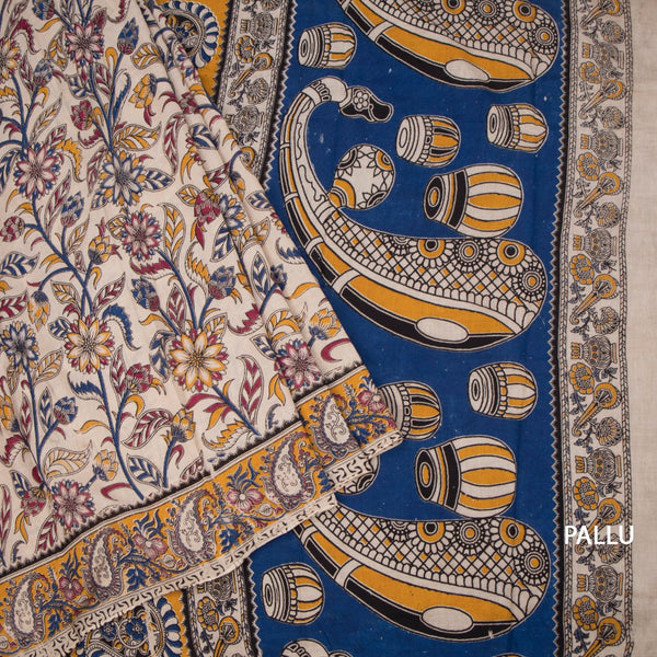 Kalamkari Cotton Cream Printed Saree 07