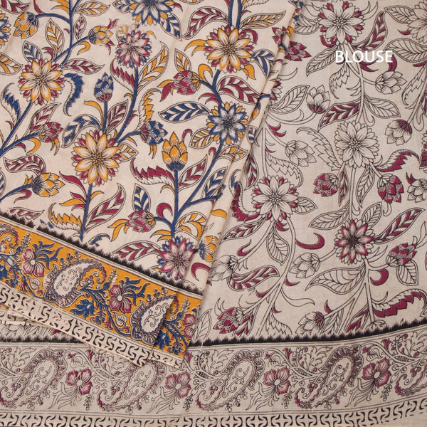 Kalamkari Cotton Cream Printed Saree 07