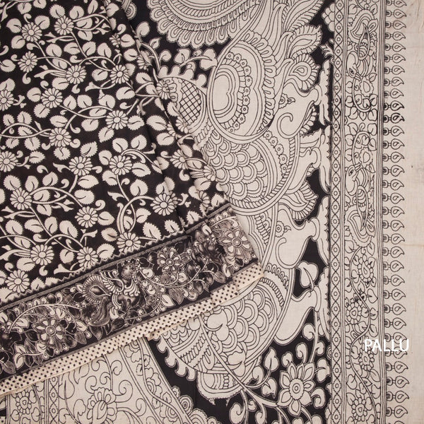 Kalamkari Cotton Black Printed Saree 02