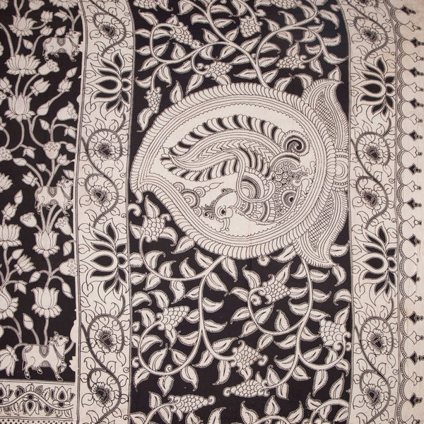 Kalamkari Cotton Black Printed Saree 03