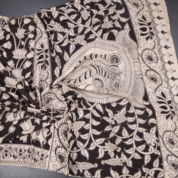 Kalamkari Cotton Black Printed Saree 03