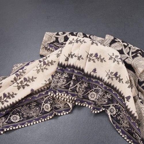 Kalamkari Cotton Cream Printed Saree 02