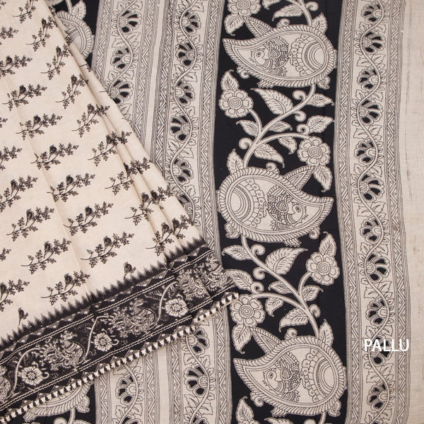 Kalamkari Cotton Cream Printed Saree 03