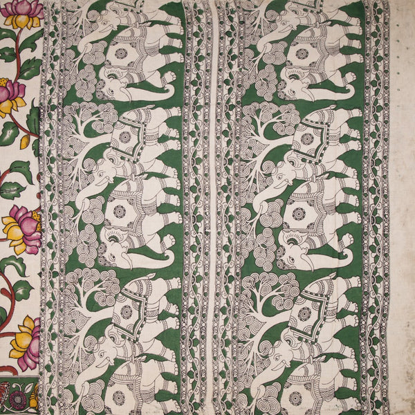 Kalamkari Cotton Cream Printed Saree 04