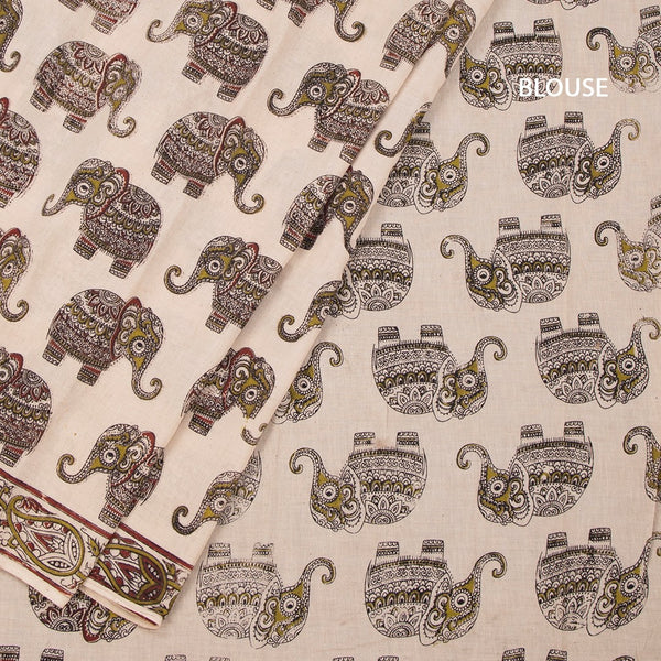 Kalamkari Cotton Cream Printed Saree 05