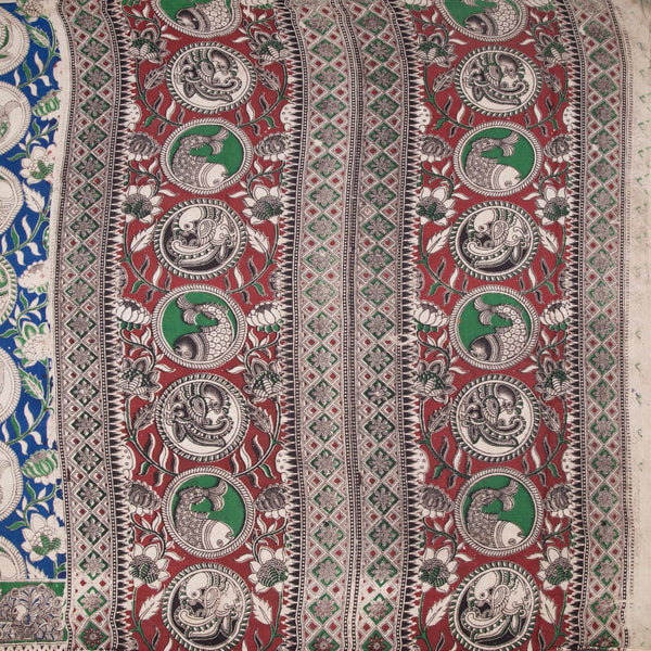 Kalamkari Cotton Blue Printed Saree