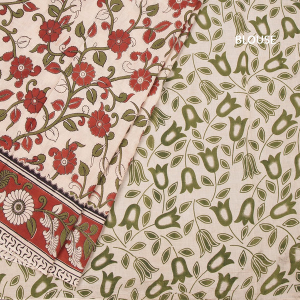 Kalamkari Cotton Cream Printed Saree 06