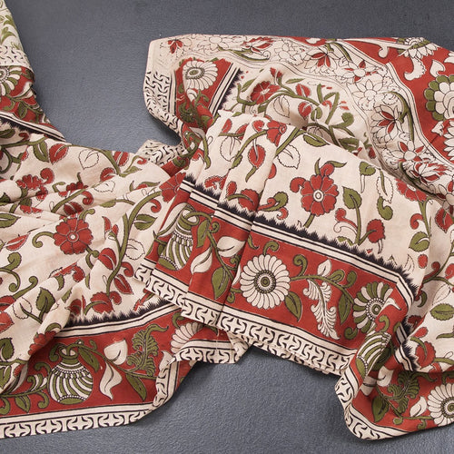 Kalamkari Cotton Cream Printed Saree 06